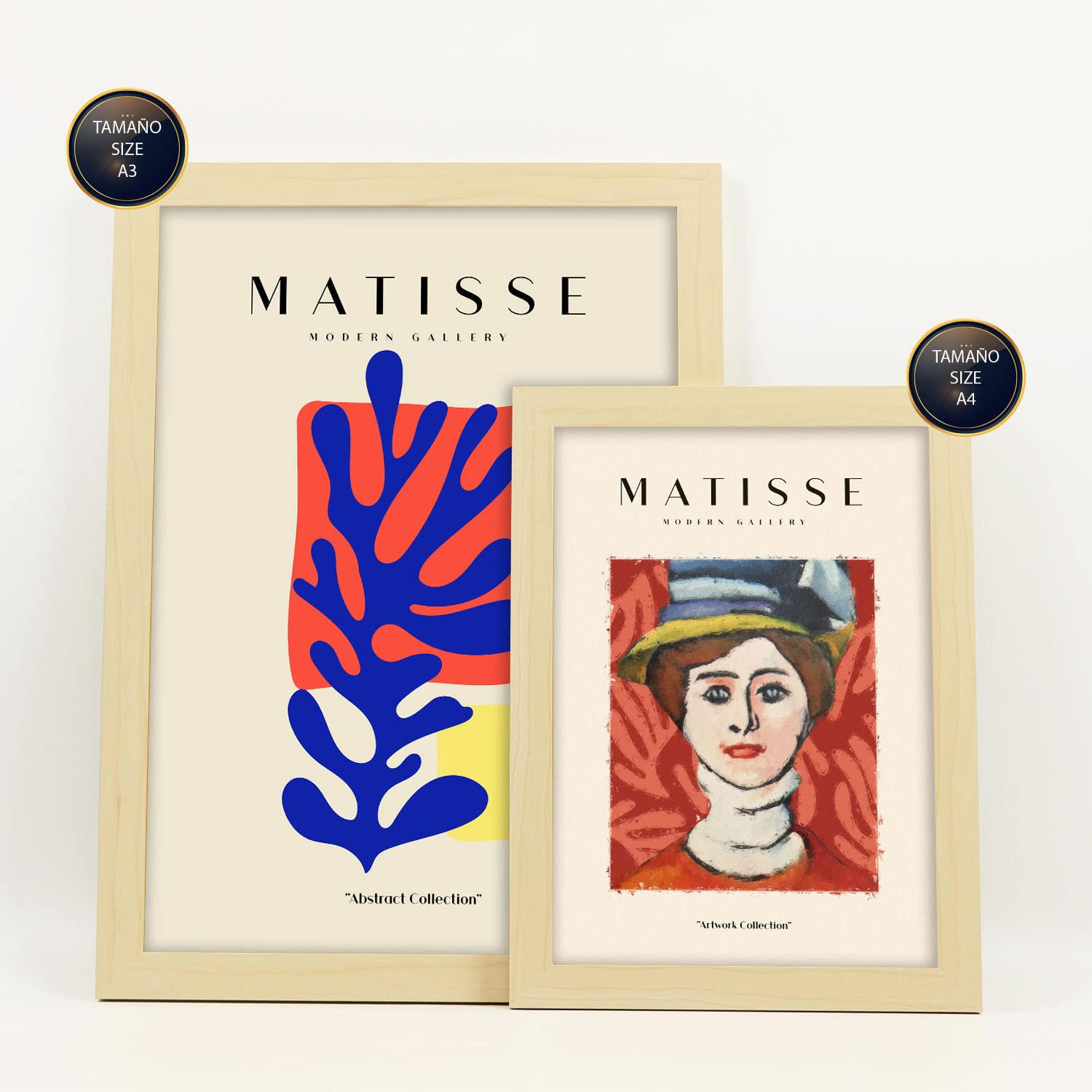 POSTER Set Mit 6 Henri Matisse Bilder Drucke Des Fauvismus Und Der Abstrakten Kunst Für Innenarchitektur A3 & A4 Rahmen Aus Hellem Holz - Beige, Papier (29/3cm) - Nacnic