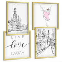 BILDER SET 4er Set - 50x50 cm & 40x60 cm Goldrahmen - Stilvolle Grafik, Ballerina-Architektur - Goldfarben, Kunststoff (50/50cm) - TULUP
