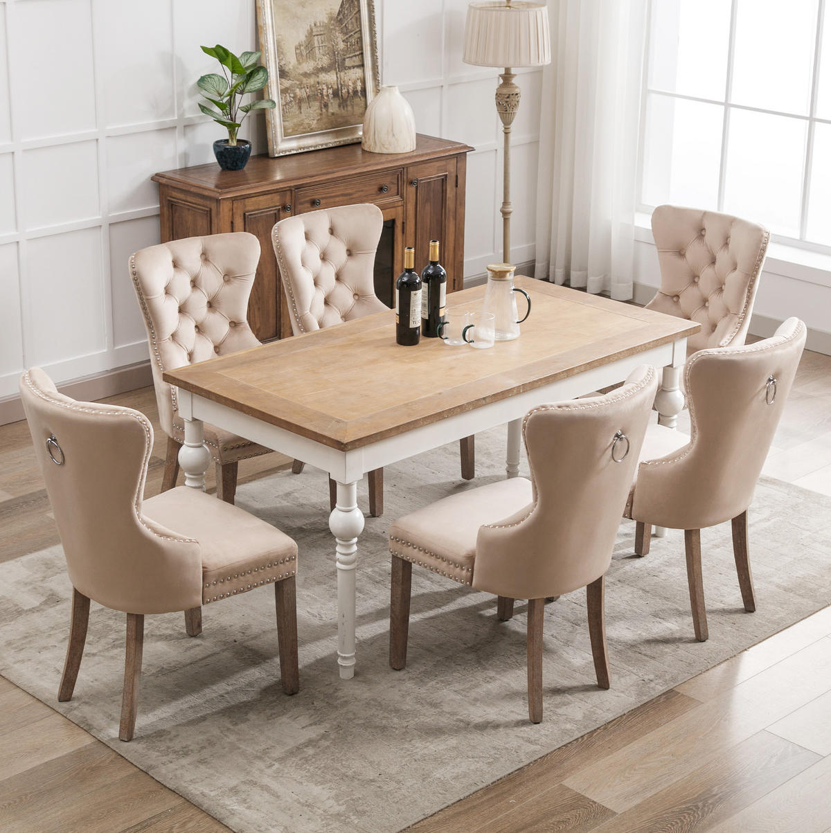 ESSZIMMERSTUHL gepolstert ca. 53 x 46,5 x 95 cm Samt Beige 6er-Set - Beige, Holz (46.5/95/53.2cm) - Meubliv
