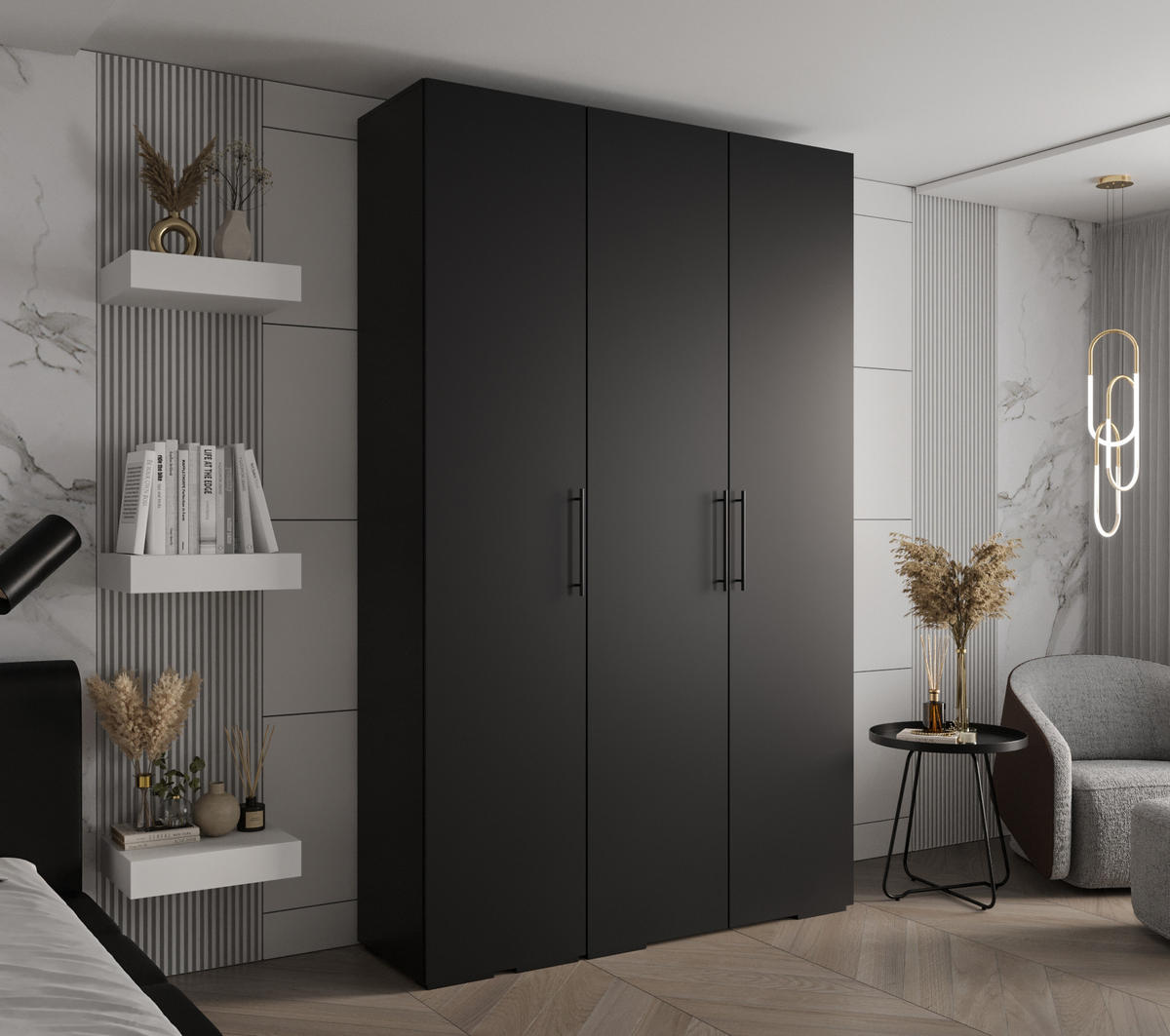 DREHTÜRENSCHRANK 236.7/150/47 3-türig - Schwarz, Holz/Metall (150/236.7/47cm) - Abiks Möbel