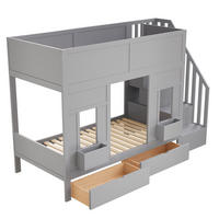 ETAGENBETT 90/200 cm DE-01539, in Grau, mit Stauraumtreppe, Schubladen und Fensterdesign - Grau, Holz (90/200cm) - ComfortXL
