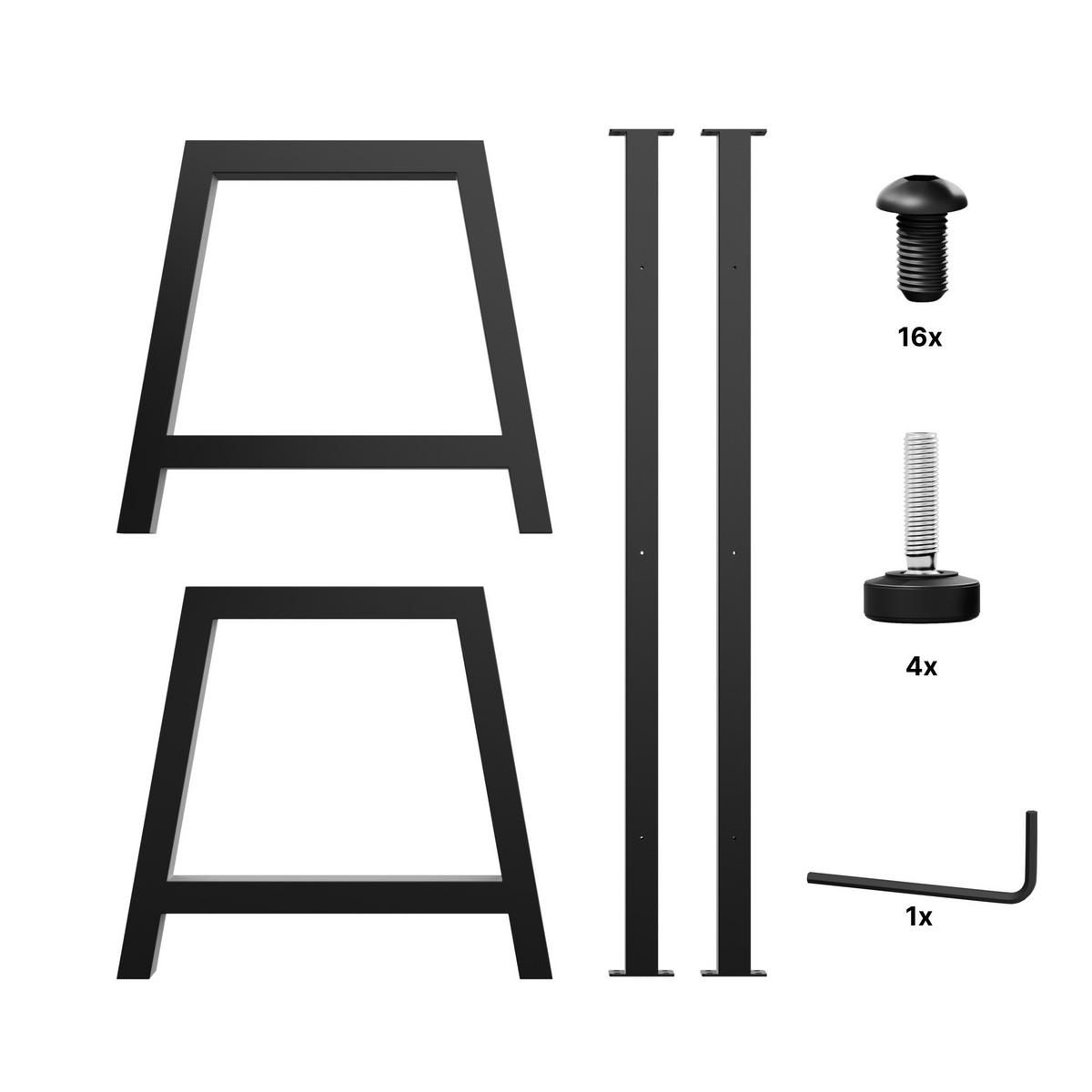 TISCHBEINE Ksora Extreme Metall Schwarz 200/80/72 cm - Schwarz, Metall (80/72/200cm) - Metalo Pro