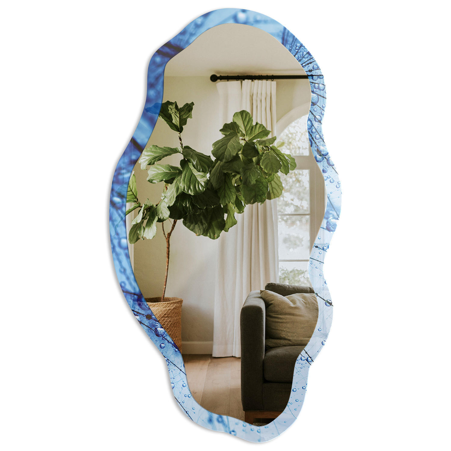 SPIEGEL 90x45 cm asymmetrisch mit Druck - Blauer Löwenzahn - Transparent, Glas (45/90/0.4cm) - TULUP