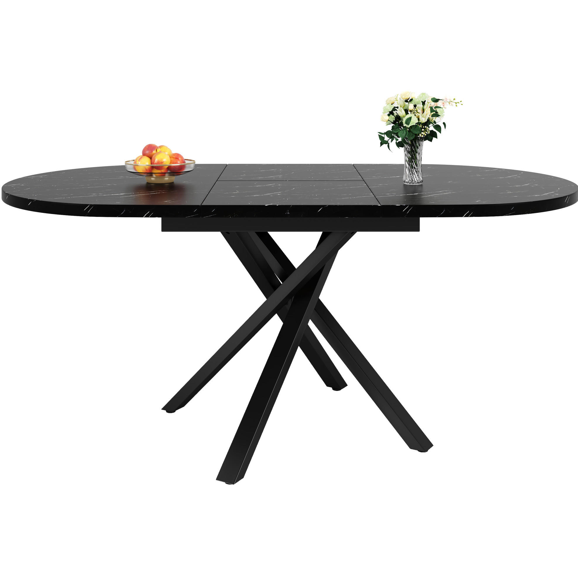ESSTISCH 100-140x76 cm in Schwarz aus MDF mit Marmoroptik auf X-Gestell ausziehbar - Schwarz, Holzwerkstoff (100/140/75.5cm) - Modfu