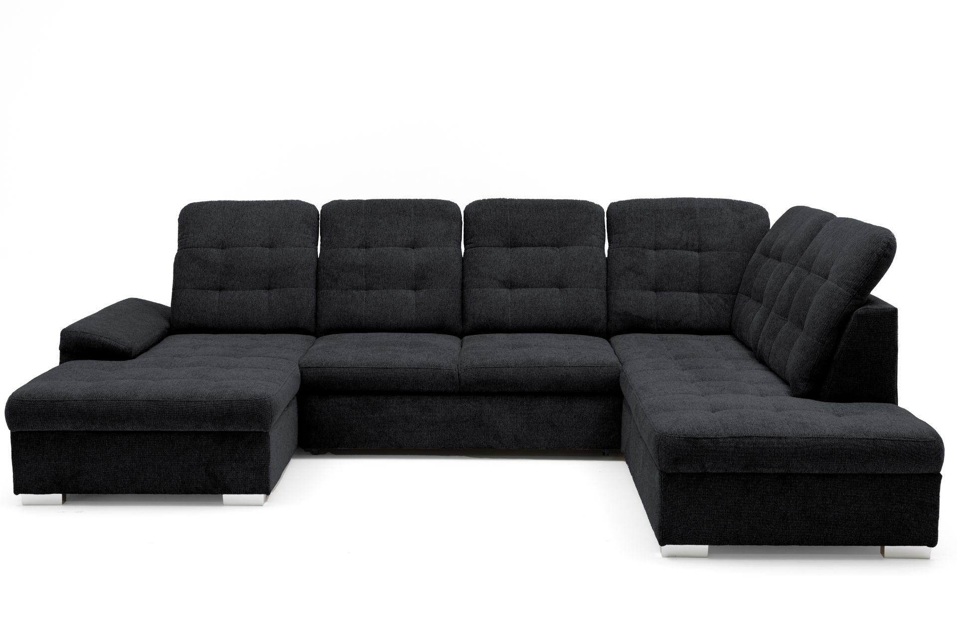 ECKSOFA U-Form OLIVIA U Rechts mit Schlaffunktion 124x257 Velours Schwarz - Silberfarben/Schwarz, Holz/Kunststoff (202/103/320cm) - Muffo