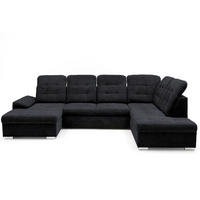 ECKSOFA U-Form OLIVIA U Rechts mit Schlaffunktion 124x257 Velours Schwarz - Silberfarben/Schwarz, Holz/Kunststoff (202/103/320cm) - Muffo