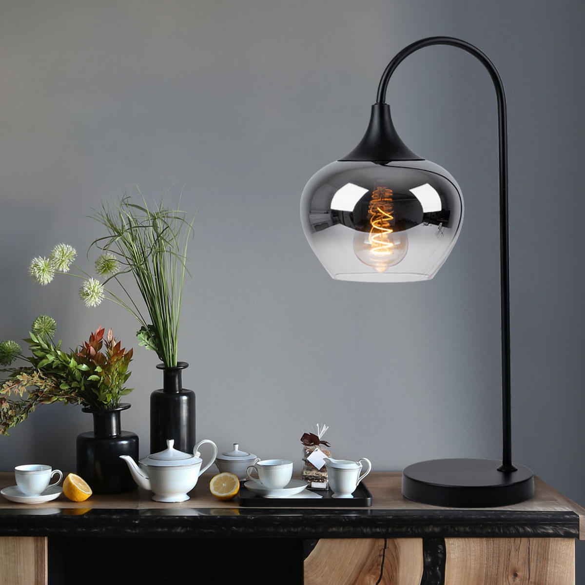 LED TISCHLEUCHTE MAXY Schwarz Metall Glas - Schwarz, Glas (27.5/18/54cm) - Globo Lighting