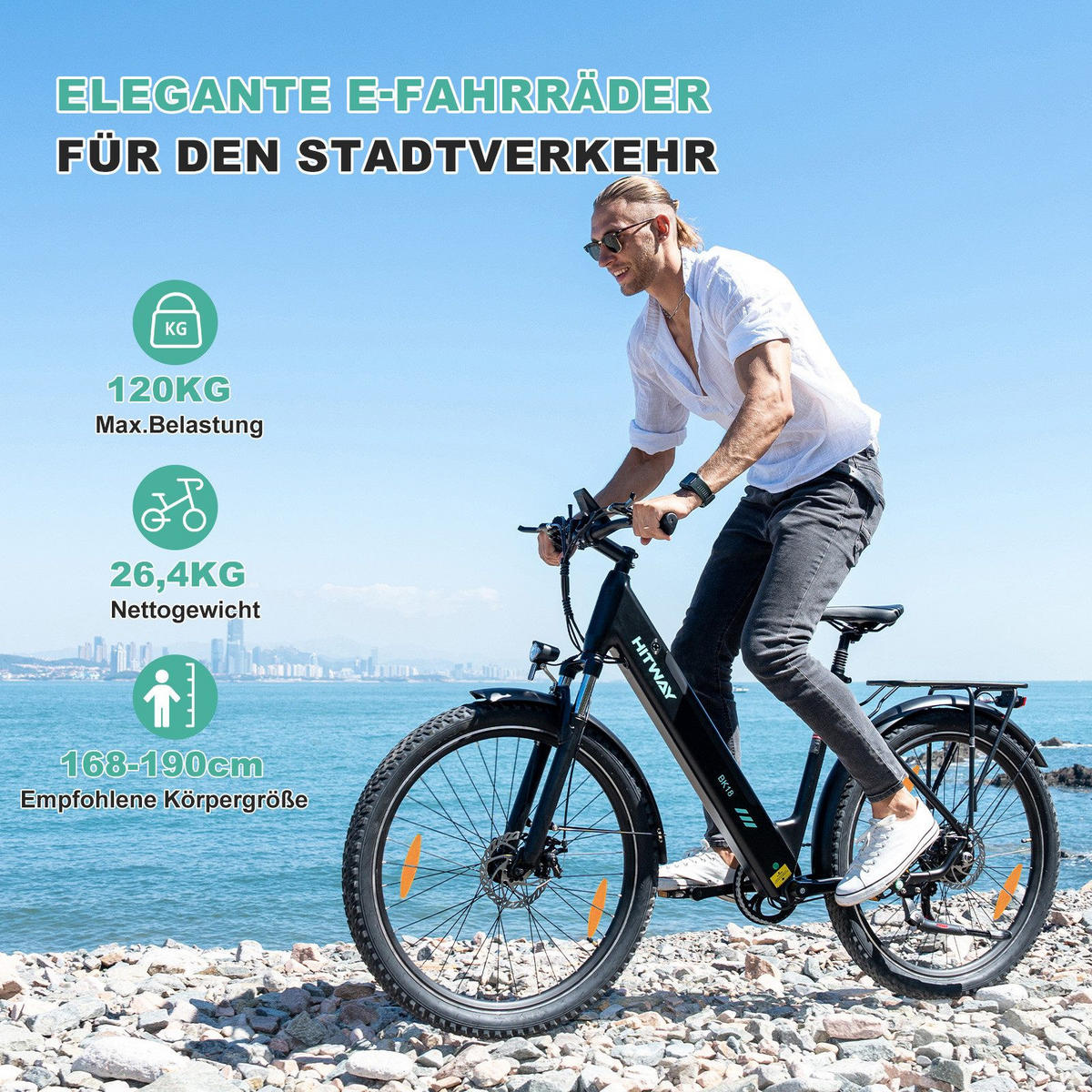 E-BIKE City BK18 27,5 *2,8 zoll mit Samsung 36V15Ah Akku bis zu 80km, 7 Gang - Schwarz, Metall (27cm) - COLORWAY