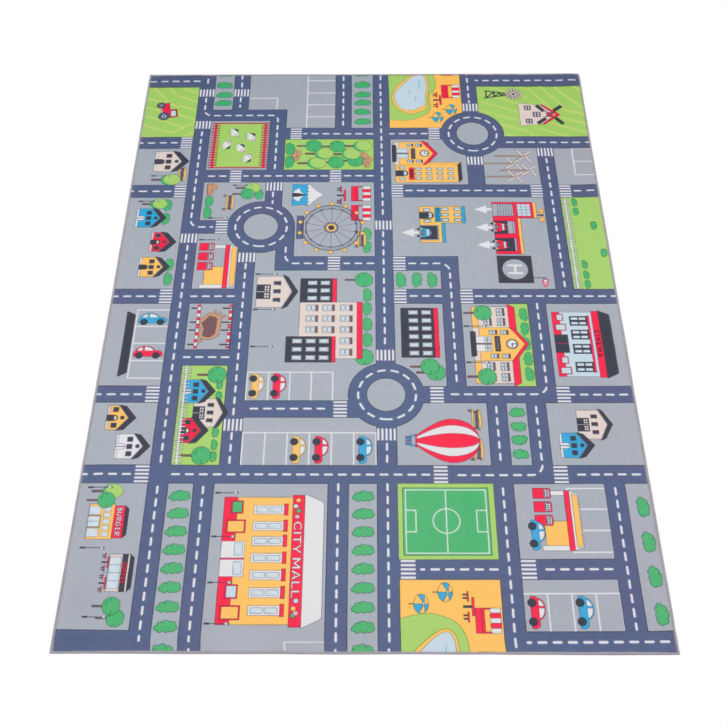 KINDERTEPPICH Waschbar, mit Dorf‑ und Bauernhofplan‑Muster, Grau, 200 x 290 cm - Grau, Textil (200/290cm) - KADIMA DESIGN