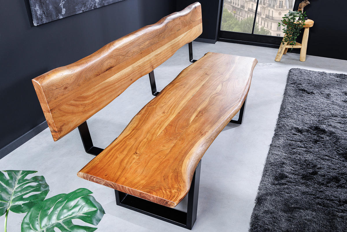 SITZBANK MAMMUT Akazie Natur 160cm - Schwarz/Braun, Holz/Metall (160/84/55cm) - riess-ambiente