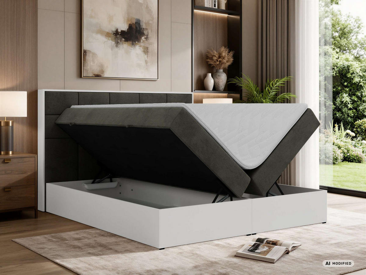 BOXBETT ALVIT 160/200 - Dunkelgrau Velvet - Topper T25 - H4 - Dunkelgrau/Anthrazit, Kunststoff/Textil (160/200cm) - MKS