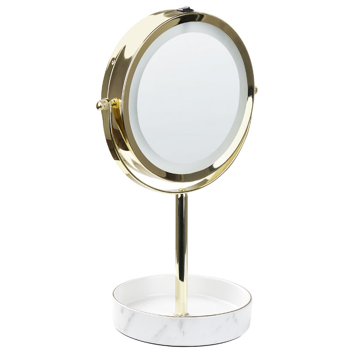 KOSMETIKSPIEGEL gold/weiß mit LED-Beleuchtung 20 cm Savoie - Goldfarben/Weiß, Metall (20/34/15cm) - Beliani