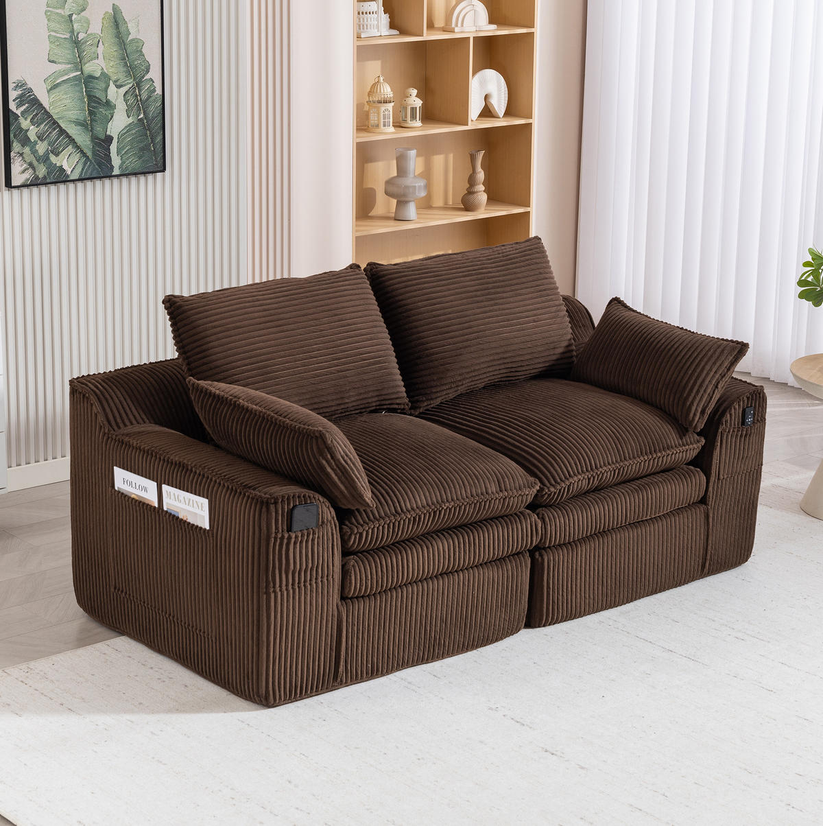 2-SITZER Sofa aus Cord 191x94x85 cm Braun mit Seitentaschen, Kissen und Federkern für hohen Sitzkomfort - Braun, Textil (191/85/94cm) - Modfu