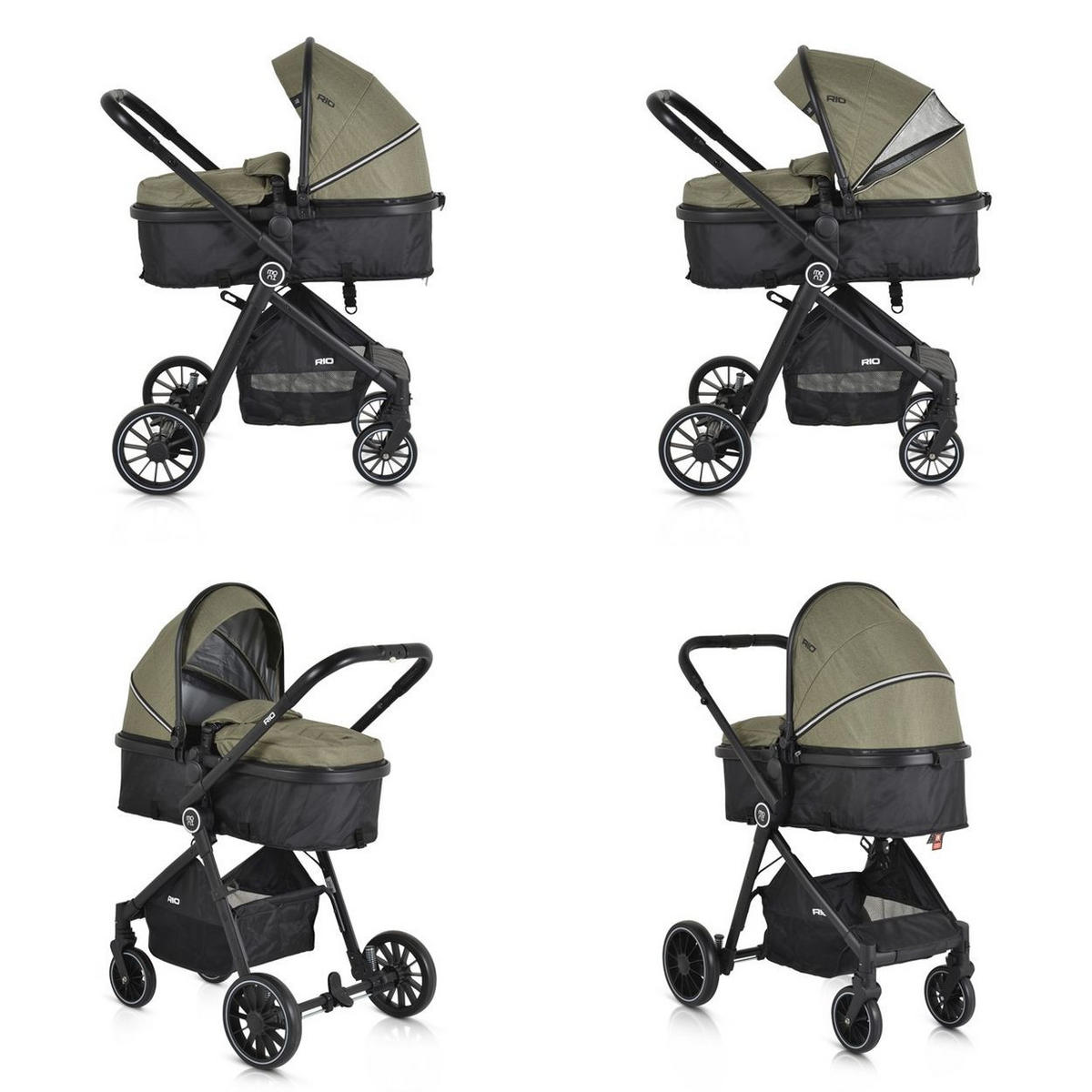KINDERWAGEN 2 in 1 Rio grün umbaubar Fußabdeckung klappbar Korb Gurt - Grün, Metall (86/59/108cm) - Moni