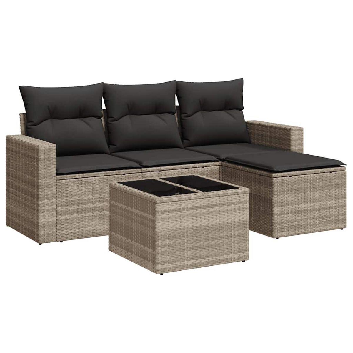GARTEN-SOFAGARNITUR 5-TLG. Mit Kissen Hellgrau Poly Rattan - Grau, Kunststoff - vidaXL