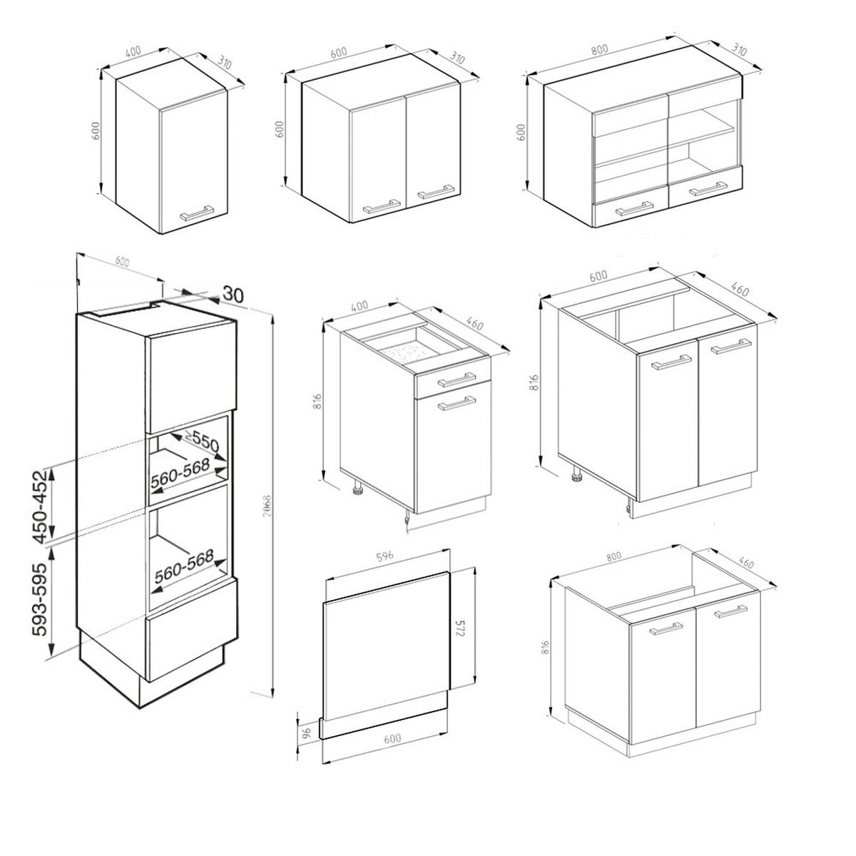 KÜCHENZEILE R-Line Weiß Hochglanz/Anthrazit 300 cm mit Hochschrank ohne AP - Weiß Hochglanz/Anthrazit, Holzwerkstoff (300/81.6/46cm) - Vicco