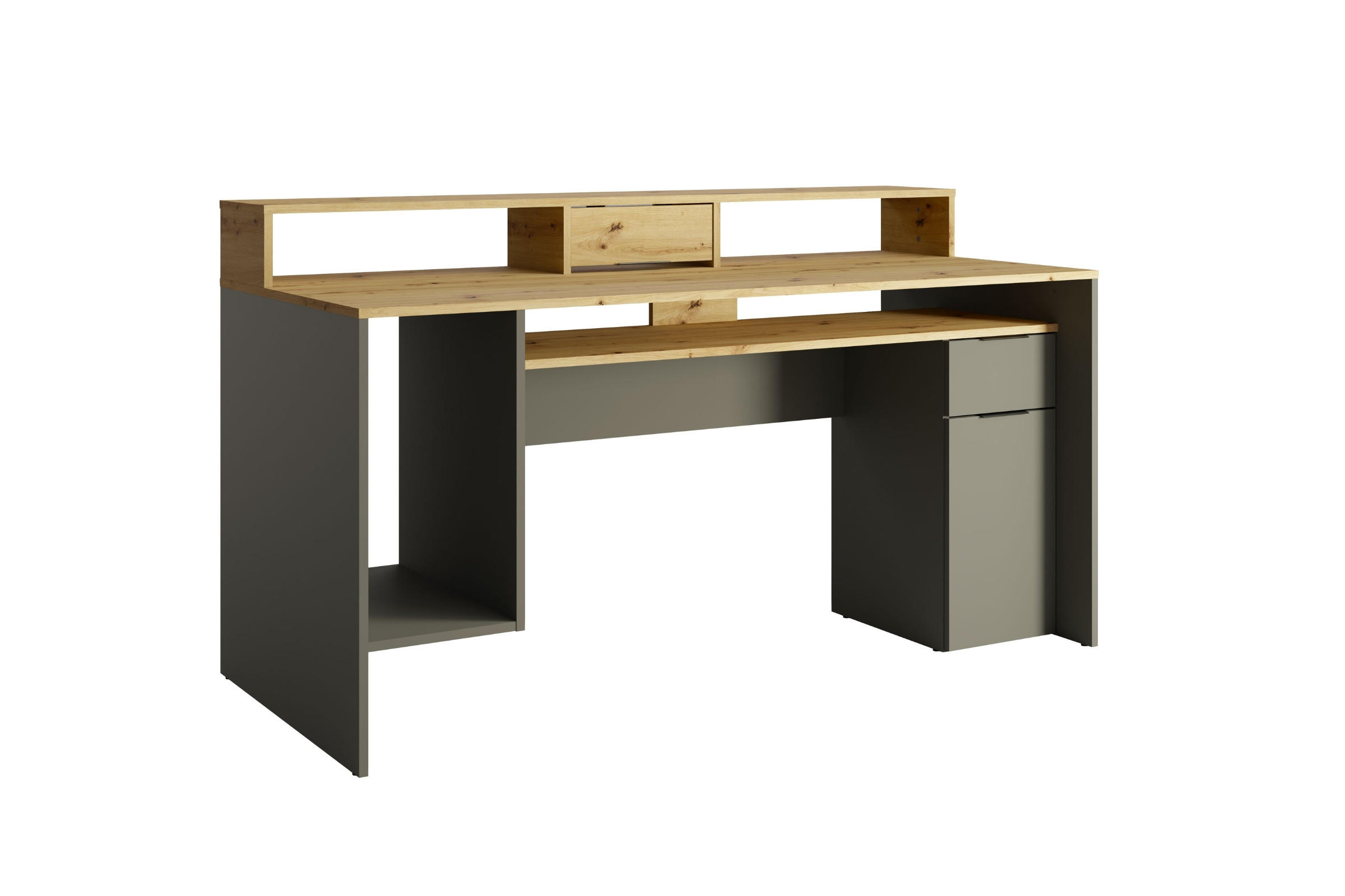 GAMINGTISCH ROX 160 cm breit in Graphit / Eiche Artisan - Graphitfarben/Eiche Artisan, Holzwerkstoff (70/160/92cm) - Deine Möbel 24