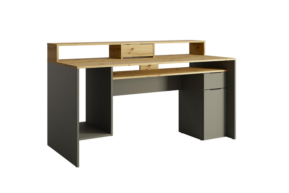 GAMINGTISCH ROX 160 cm breit in Graphit / Eiche Artisan - Graphitfarben/Eiche Artisan, Holzwerkstoff (70/160/92cm) - Deine Möbel 24