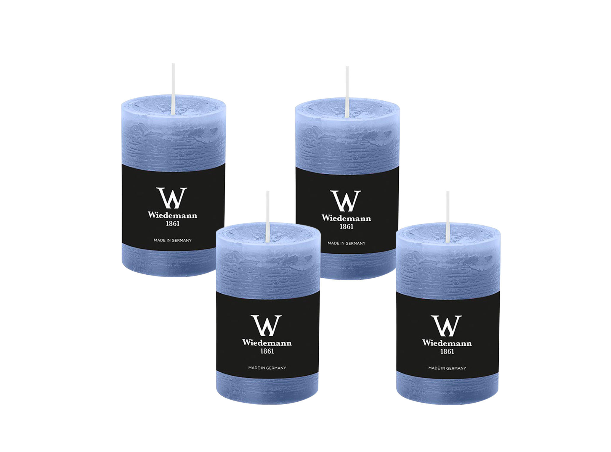 STUMPENKERZE Rustik Grau-Blau 90 x 58 mm, 4er Adventskerzen-Set - Blaugrau, Paraffin (9cm) - Wiedemann Kerzen