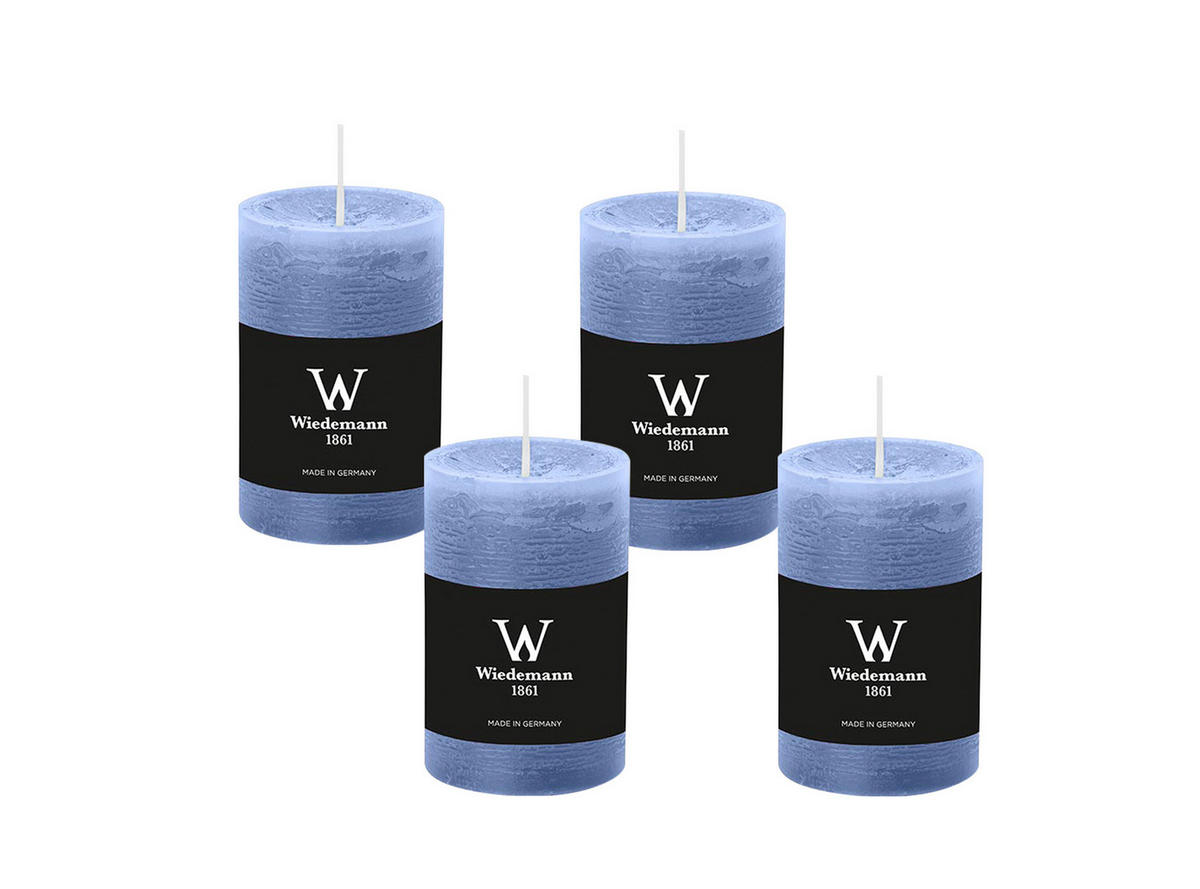 STUMPENKERZE Rustik Grau-Blau 90 x 58 mm, 4er Adventskerzen-Set - Blaugrau, Paraffin (9cm) - Wiedemann Kerzen