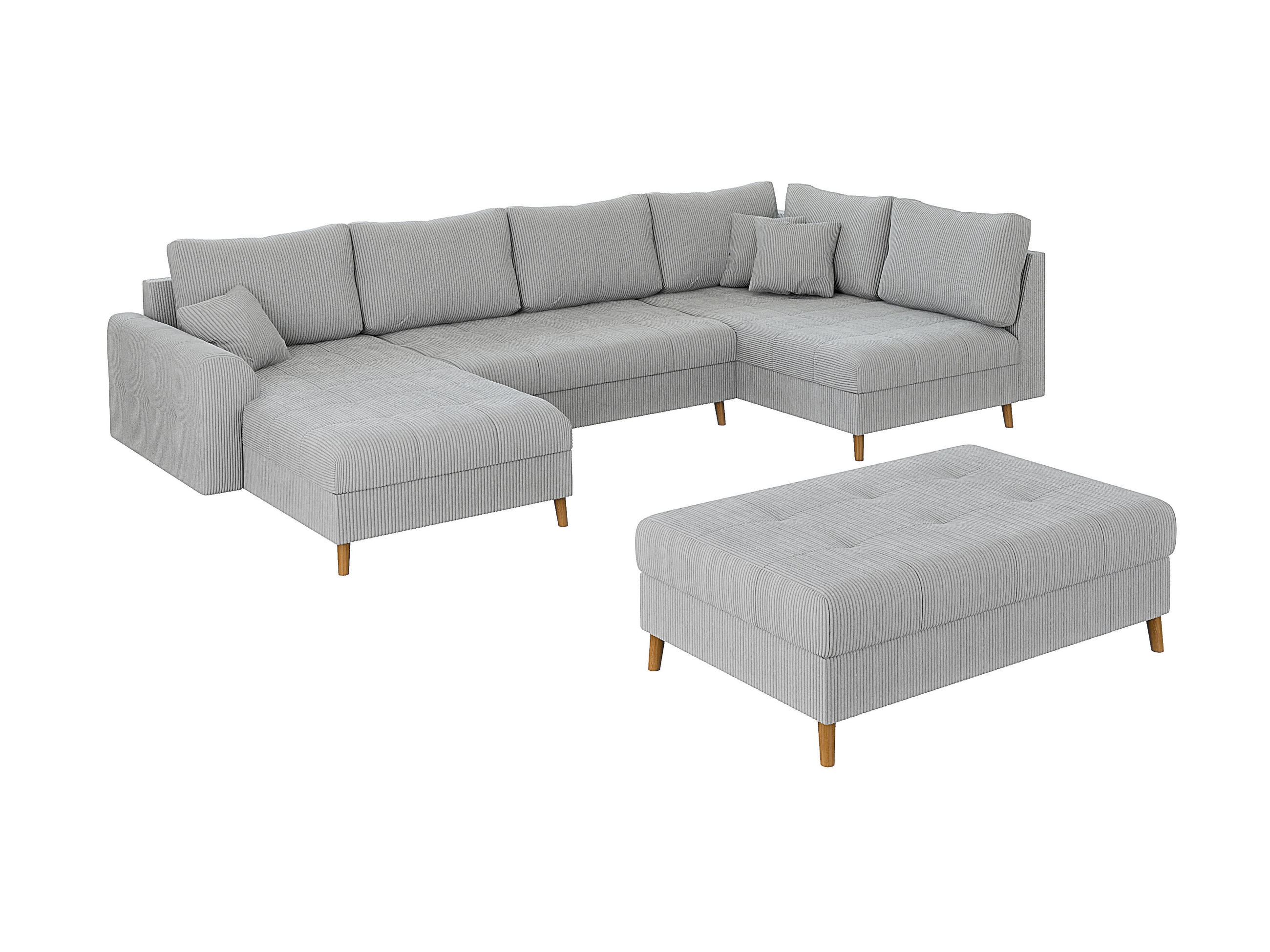 WOHNLANDSCHAFT inkl. Hocker Alma Hellgrau Cord - Hellgrau/Braun, Holz/Textil (310/81/161cm) - S-Style Möbel