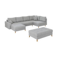 WOHNLANDSCHAFT inkl. Hocker Alma Hellgrau Cord - Hellgrau/Braun, Holz/Textil (310/81/161cm) - S-Style Möbel