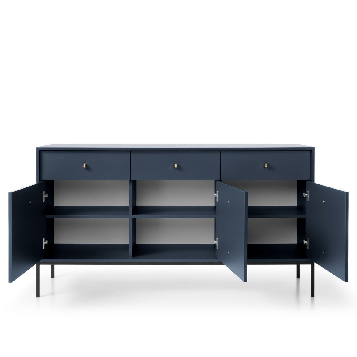 SIDEBOARD MONCTON KOM3-3D3S Metalgriffe, Dunkelblau - Dunkelblau, Holzwerkstoff/Kunststoff (154/83/39cm) - Komodee