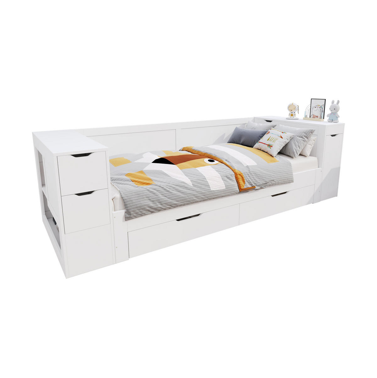 DETSKÁ posteľ 90/200 cm biela, MDF, s úložným priestorom a roštom - biela, kompozitné drevo (90/200cm) - BEAOK