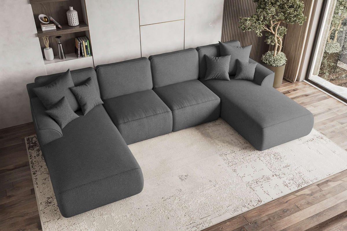 WOHNLANDSCHAFT GUSTO Strukturstoff Anthrazit inkl. Schlaffunktion - Chromfarben/Anthrazit, Kunststoff/Textil (306/96/194cm) - 99rooms