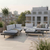 LOUNGEGARNITUR-SET Emma Grau Outdoorstoff/Metall - Weiß, Metall