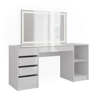 SCHMINKTISCH Sherry Weiß/Weiß Hochglanz 158.2 cm mit LED-Spiegel - Weiß Hochglanz, Holzwerkstoff (158.2/76/50.1cm) - Vicco