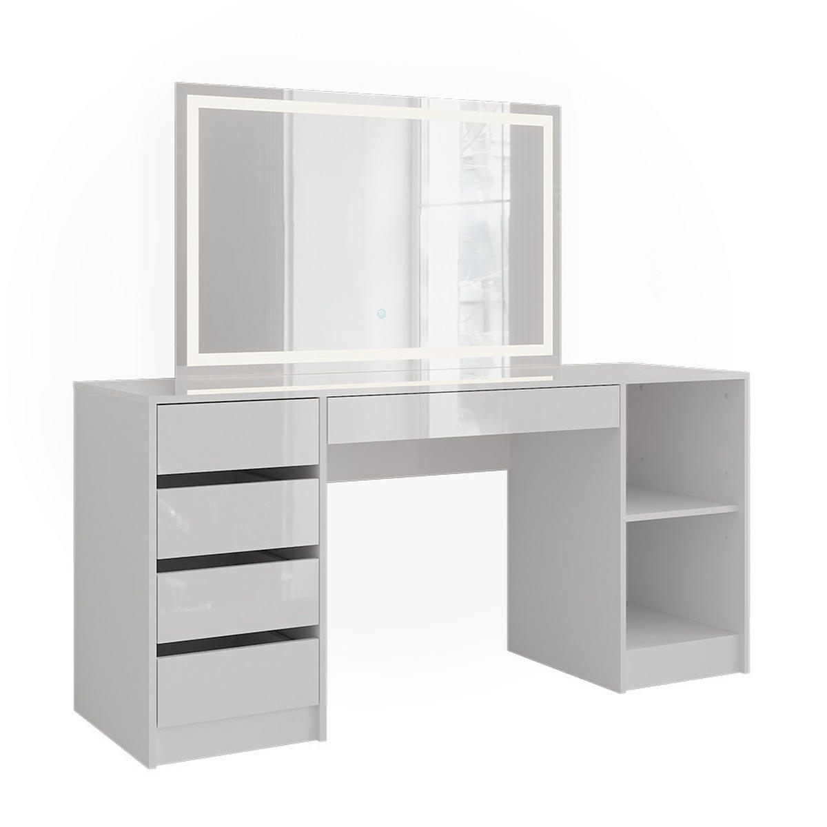 SCHMINKTISCH Sherry Weiß/Weiß Hochglanz 158.2 cm mit LED-Spiegel - Weiß Hochglanz, Holzwerkstoff (158.2/76/50.1cm) - Vicco