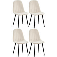 STUHL 4er Set Samt Cremeweiß - Schwarz/Weiß, Textil/Metall (45/88/54cm) - CLP