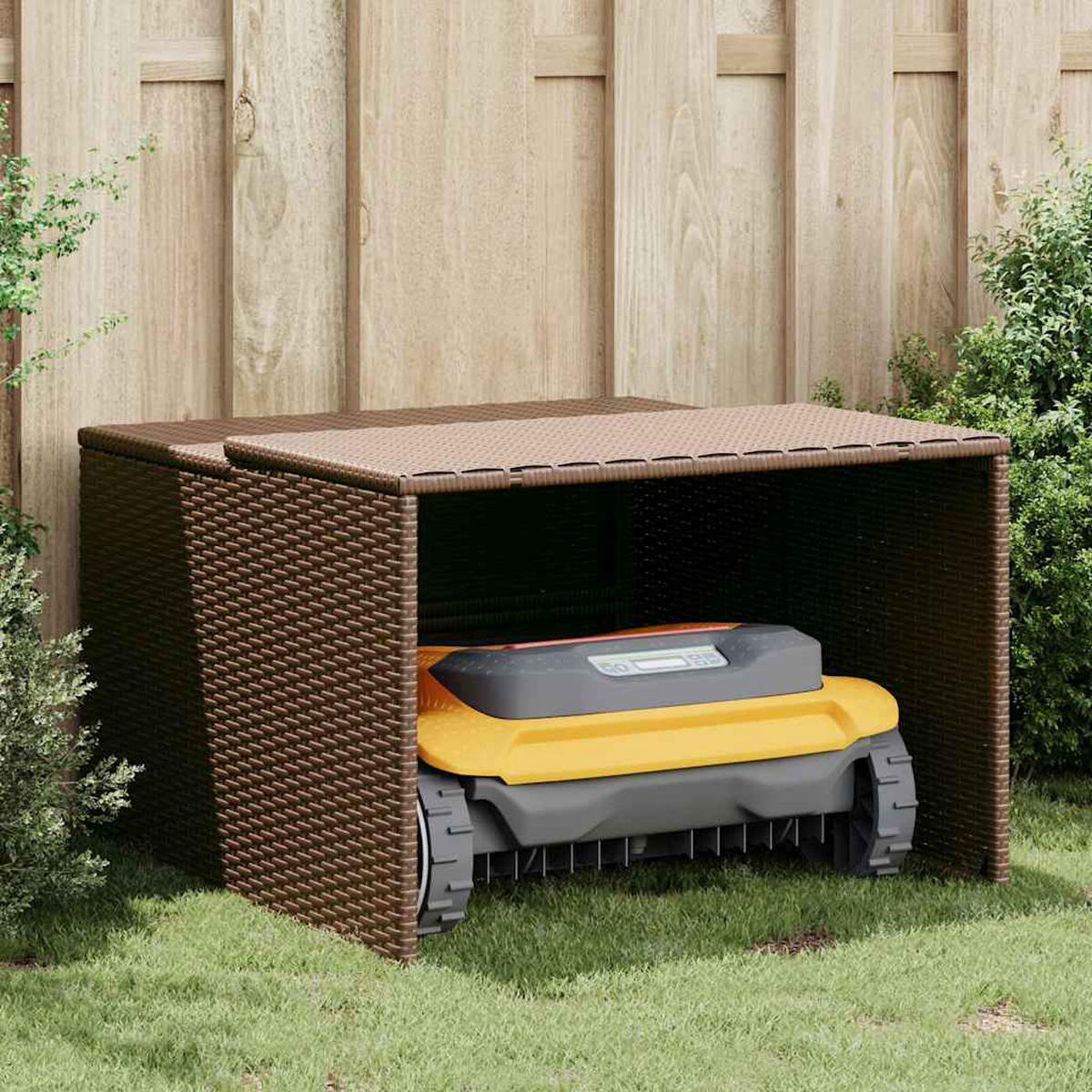 MÄHROBOTER-GARAGE Braun 86/90/52/57 Cm Poly Rattan - Braun, Kunststoff (90/57/86cm) - vidaXL