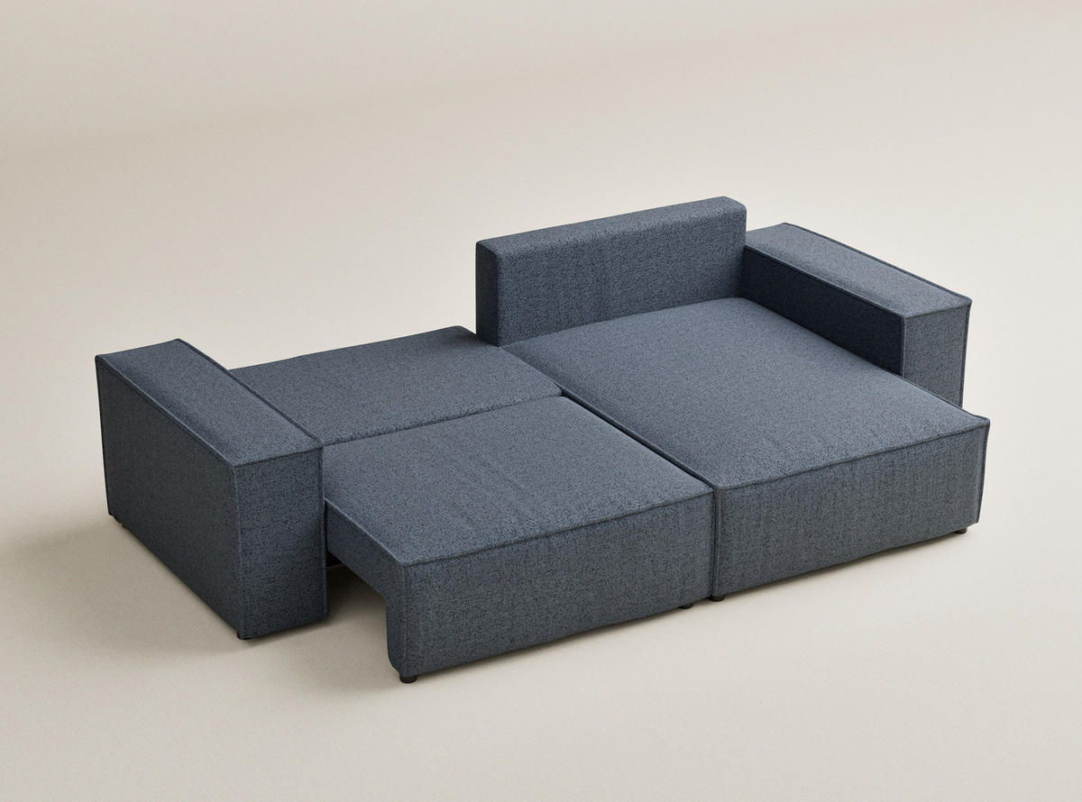 ECKSOFA MIT SCHLAFFUNKTION Moyo Blau Grau Webstoff - Blaugrau/Schwarz, Holz/Holzwerkstoff (255/148cm) - Maison de Reve
