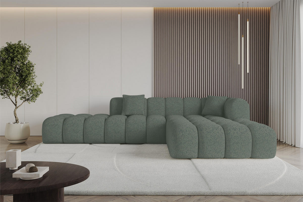 ECKSOFA Ottomane Rechts OLEA-L2 - 289x176x71 cm Grün - Schwarz/Grün, Holzwerkstoff/Kunststoff (289/176cm)