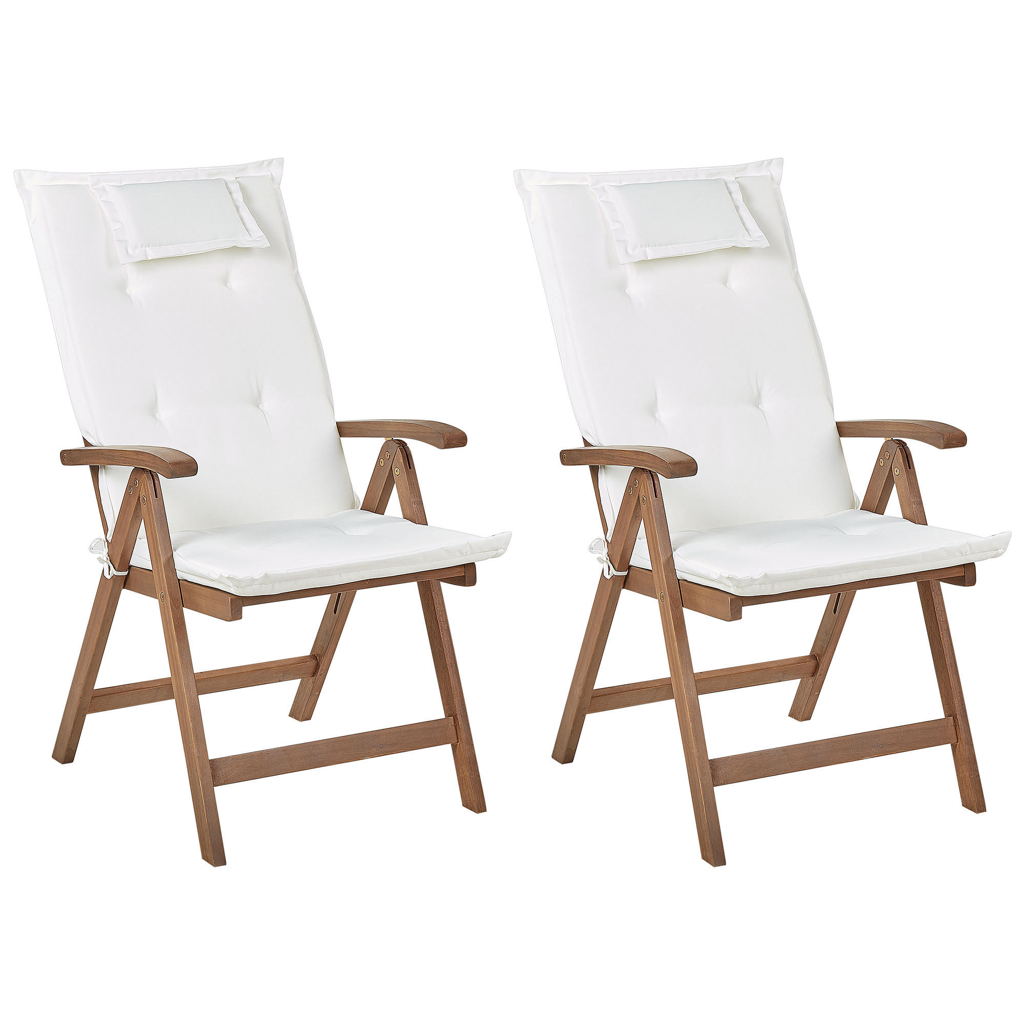 GARTENSTUHL 2er-Set Akazienholz dunkelbraun Auflagen cremeweiß Amantea - Dunkelbraun/Creme, Holz (54/105/69cm) - Beliani