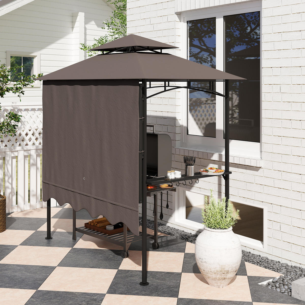 GRILLPAVILLON 242x 149x 248 cm - Beige, Metall (149/248/242cm) - Outsunny