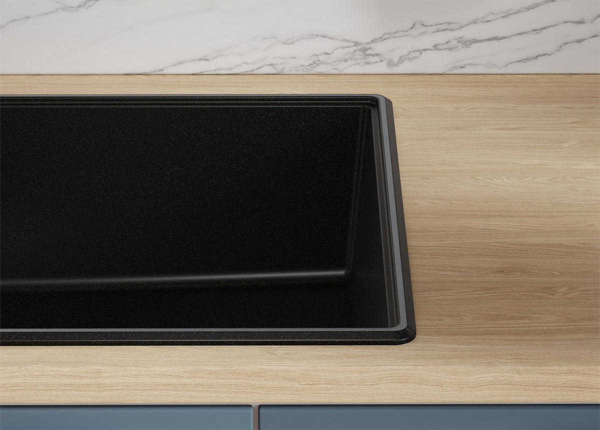 GRANITSPÜLE Kopenhagen, 2-er set Alles Schwarz 78/50 cm 1 Becken + Küchenarmatur 40/20 cm + Ablauf-Set + Schneidebrett ab 45er Unterschrank - Beige/Schwarz, Kunststoff (78/20/50cm) - Primagran