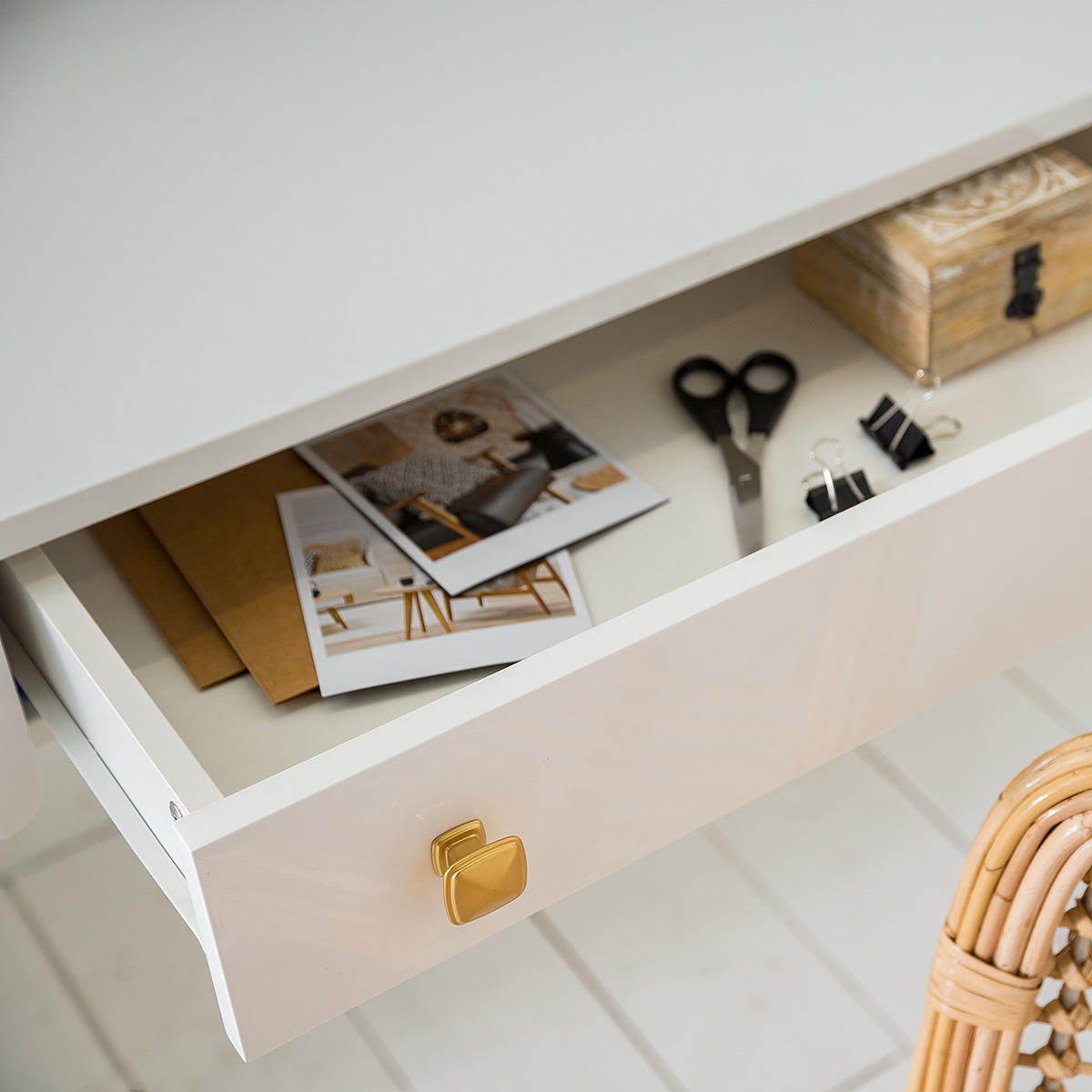 SCHREIBTISCH - Weiß Hochglanz, Holz/Holzwerkstoff (60/110/85cm) - home24