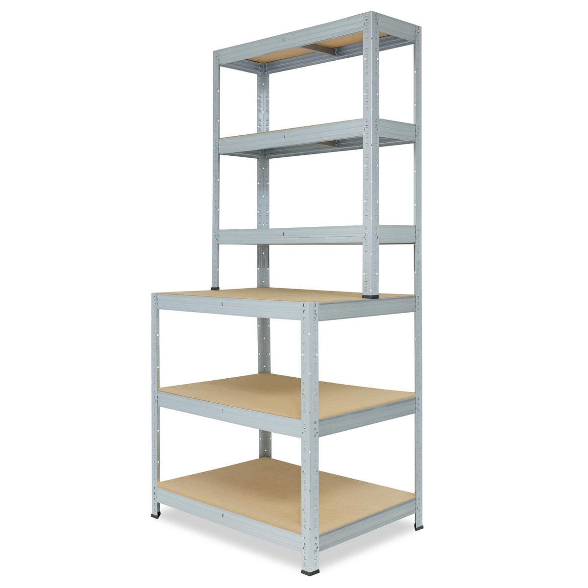 WERKBANK Regal PRO 190x80x60 cm in verzinkt mit 6 Böden und 166 kg Traglast pro Boden - Silberfarben, Metall (80/190/60cm) - shelfplaza