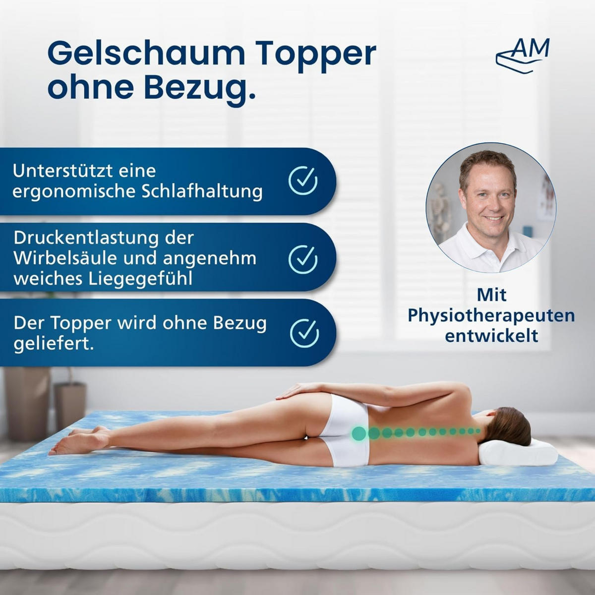 GELTOPPER ohne Bezug 140/200 cm - 4cm Höhe - Blau, Textil (140/200cm) - AM Qualitätsmatratzen