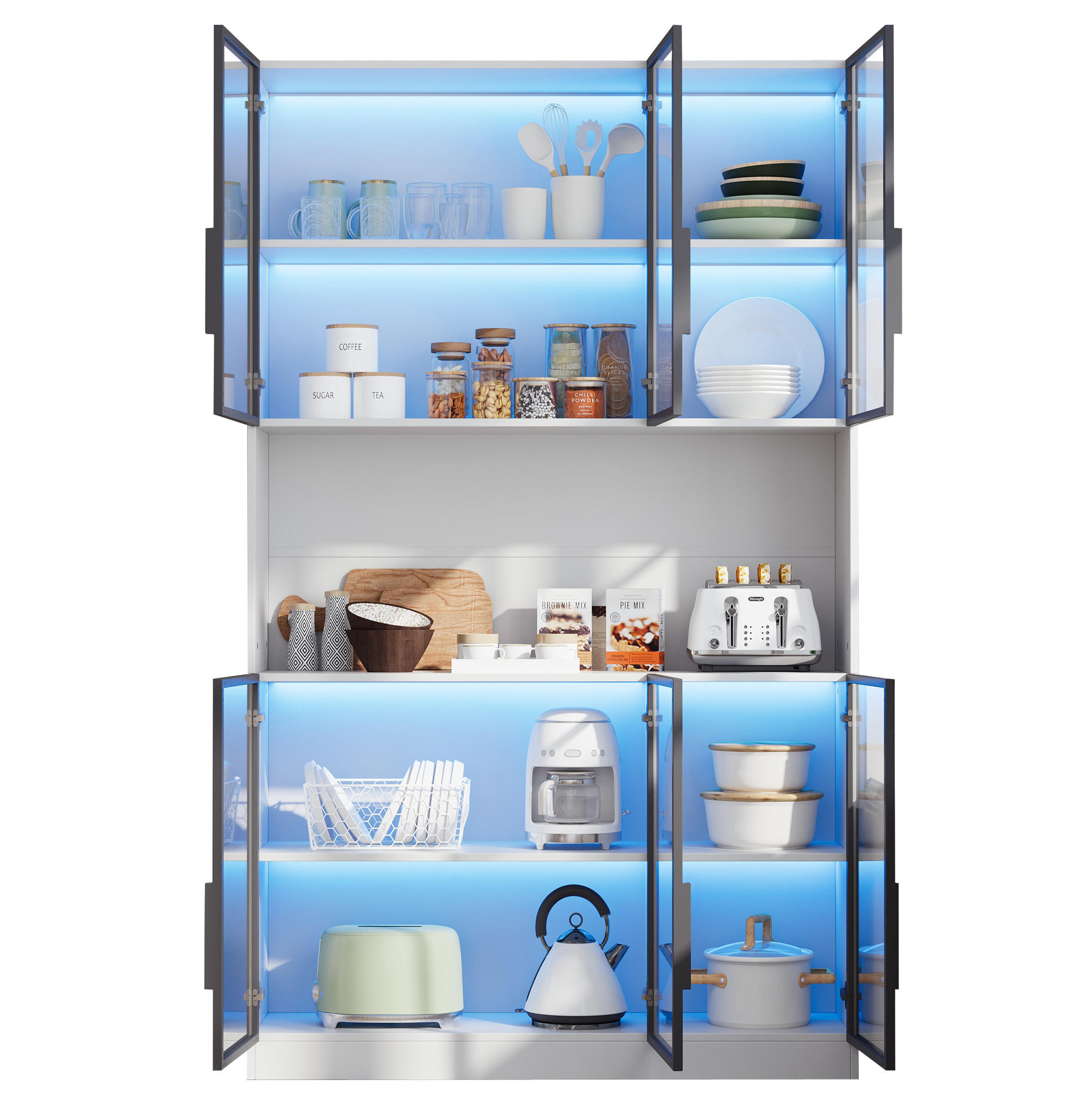 VITRINE 120/34/200 cm aus MDF und Glas mit LED-Beleuchtung und Sanftschluss Weiß - Weiß, Holzwerkstoff (120/200/34cm) - Modenvie