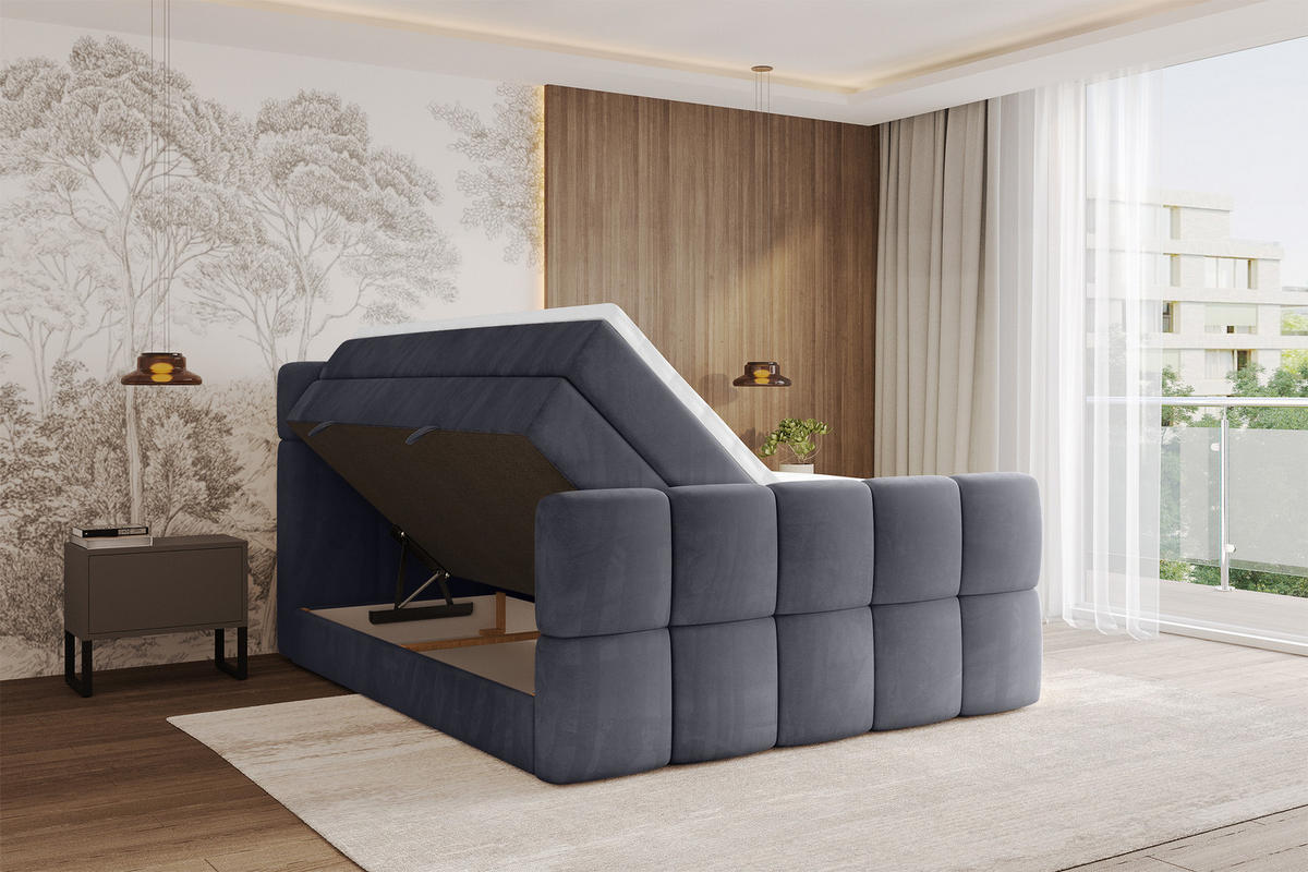 BOXBETT mit Matratze H3/H4 - FAMA-Z KING - 180x200 cm Dunkelgrau Casablanca - Dunkelgrau, Holzwerkstoff (180/200cm) - ALTDECOR