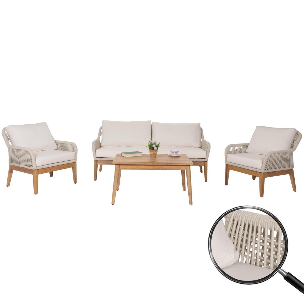 GARTENGARNITUR Creme - Creme, Holz - PROREGAL