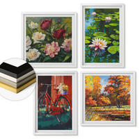 WANDBILDER 4er-Set - 50x50 cm & 40x60 cm Weißer Rahmen - Herbstfarben Seerosenteich - Weiß, Kunststoff (50/50cm) - ArtPrintCave