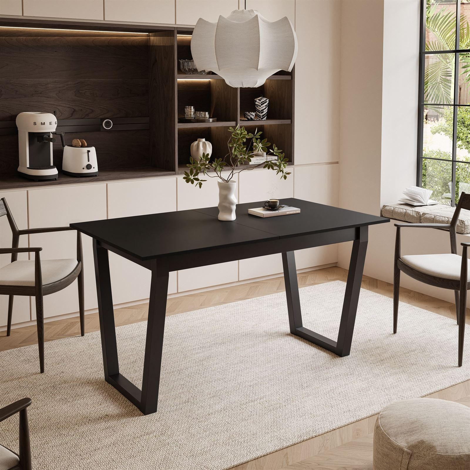 ESSTISCH ARTON II ausziehbarer Tisch 140-195 cm für 6-8 Personen - Schwarz, Holzwerkstoff/Metall (140/80/77cm) - Lookway