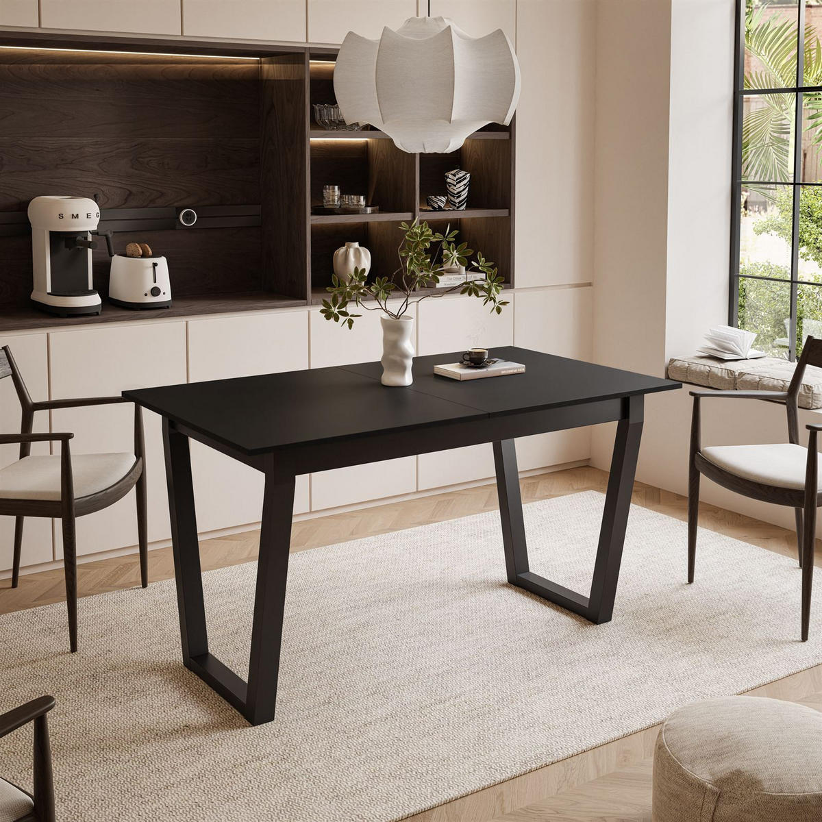 ESSTISCH ARTON II ausziehbarer Tisch 140-195 cm für 6-8 Personen - Schwarz, Holzwerkstoff/Metall (140/80/77cm) - Lookway