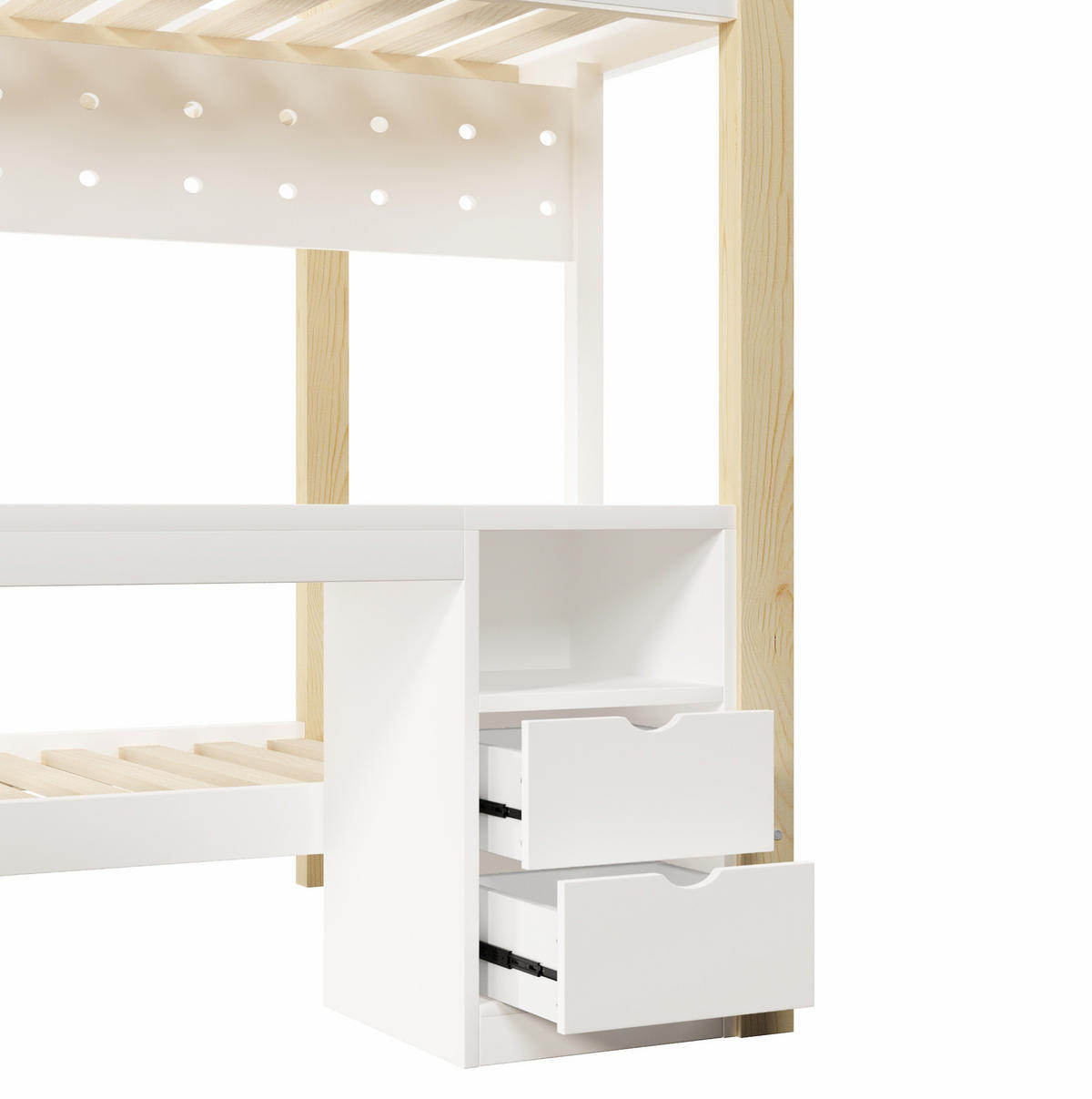 HOCHBETT 140/200 cm aus Kiefernholz mit Schreibtisch, Natur/Weiß - Naturfarben, Holz (140/200cm) - OKMYHOME