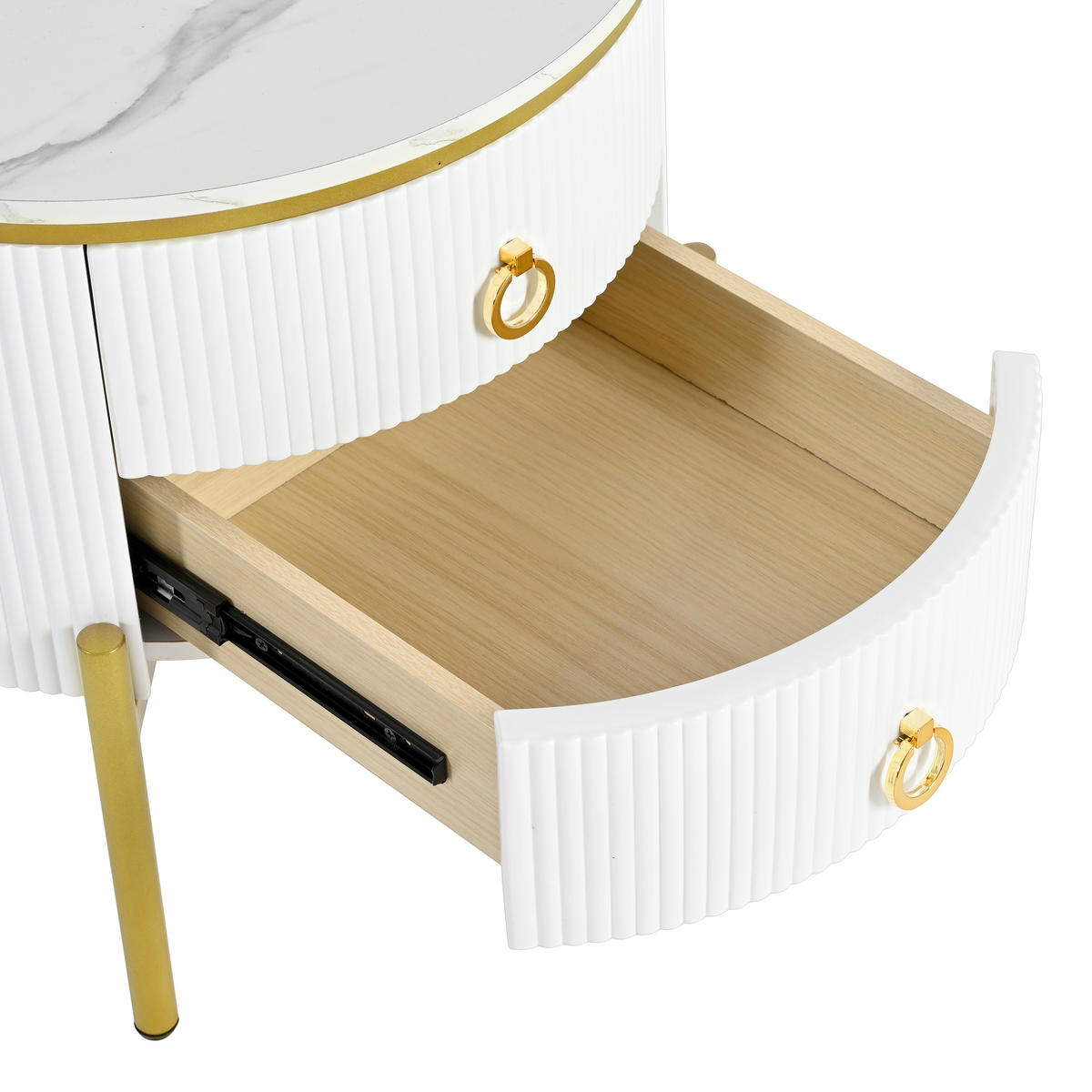 BEISTELLTISCH 50/50/51 cm Weiß aus Holzwerkstoff mit 2 Schubladen und höhenverstellbaren Beinen - Weiß, Holzwerkstoff (50/50/51cm) - OKWISH